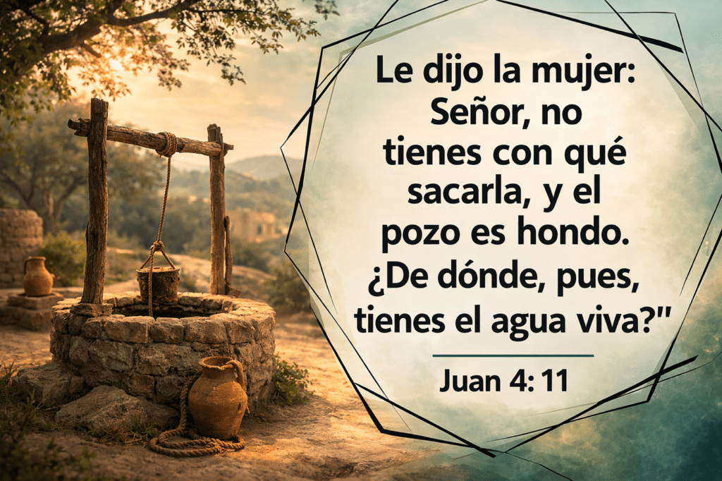 Le dijo la mujer: Señor, no tienes con qué sacarla, y el pozo es hondo. ¿De dónde, pues, tienes el agua viva?" Juan 4:11