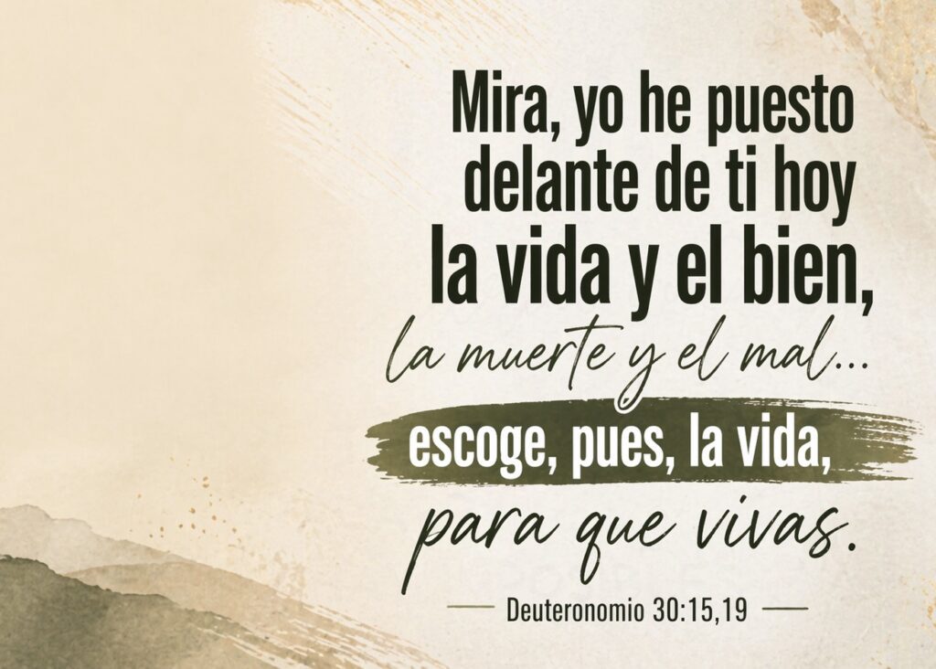 Mira, yo he puesto delante de ti hoy la vida y el bien, La muerte y el mal... escoge, pues, la vida, para que vivas.
