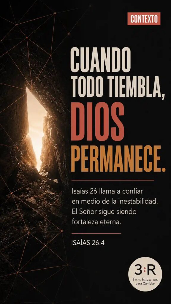 Contexto: Cuando todo tiembla, Dios permanece. Isaías 26 llama a confiar en medio de la inestabilidad. El Señor sigue siendo fortaleza eterna.