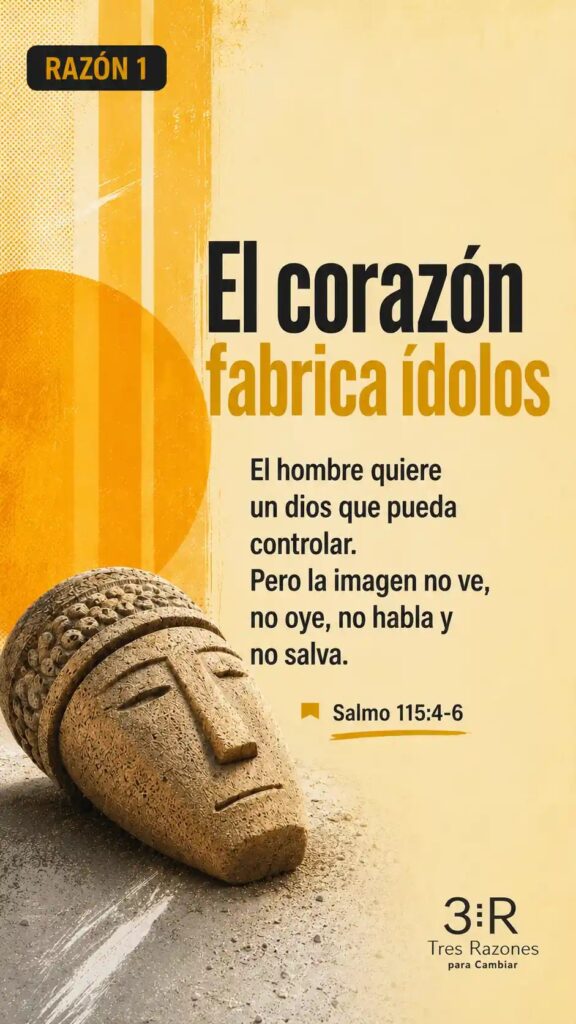 Razón 1: El corazón fabrica ídolos El hombre quiere un dios que pueda controlar. Pero la imagen no ve, no oye, no habla y • no salva. Isaías 46:7