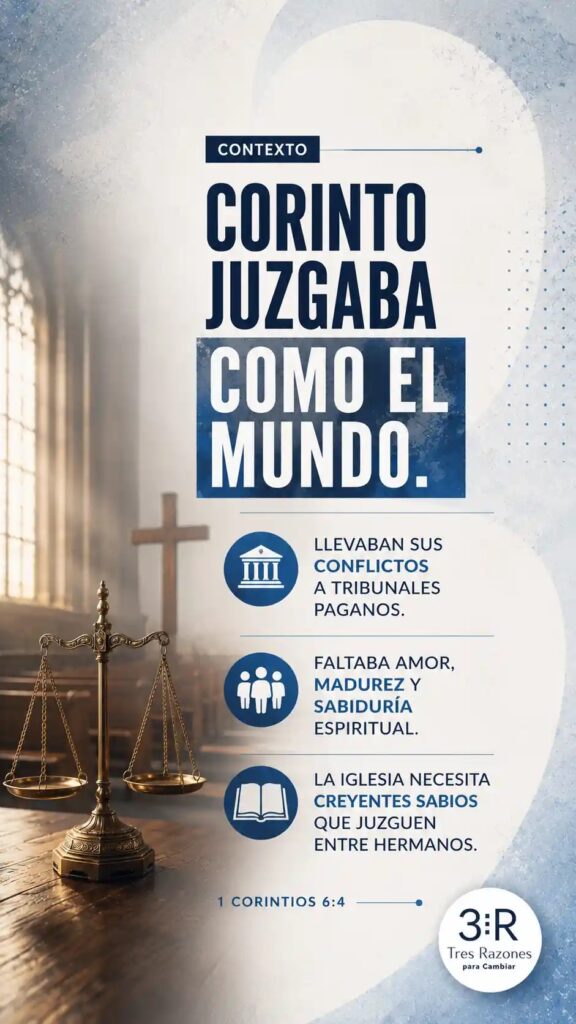 Contexto: Corinto juzgaba como el mundo. Llevaban sus conflictos a tribunales paganos. Faltaba amor, madurez y sabiduría espiritual.