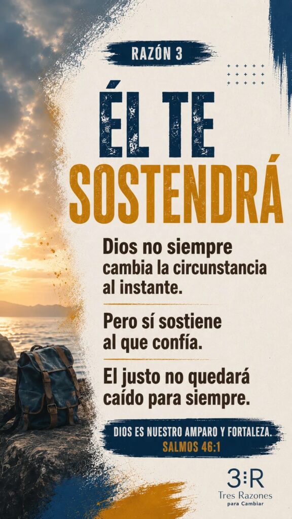 Razón 3: Sostendrá. Dios no siempre cambia la circunstancia al instante. Pero sí sostiene al que confia. El justo no quedará caído para siempre.