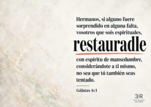 Imagen destacada del devocional «Restaurar al que ha caído», con referencia a Gálatas 6:1.