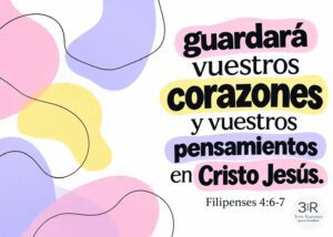 Arte tipográfico sobre la paz que guarda corazones y pensamientos en Cristo Jesús (Filipenses 4:6-7).