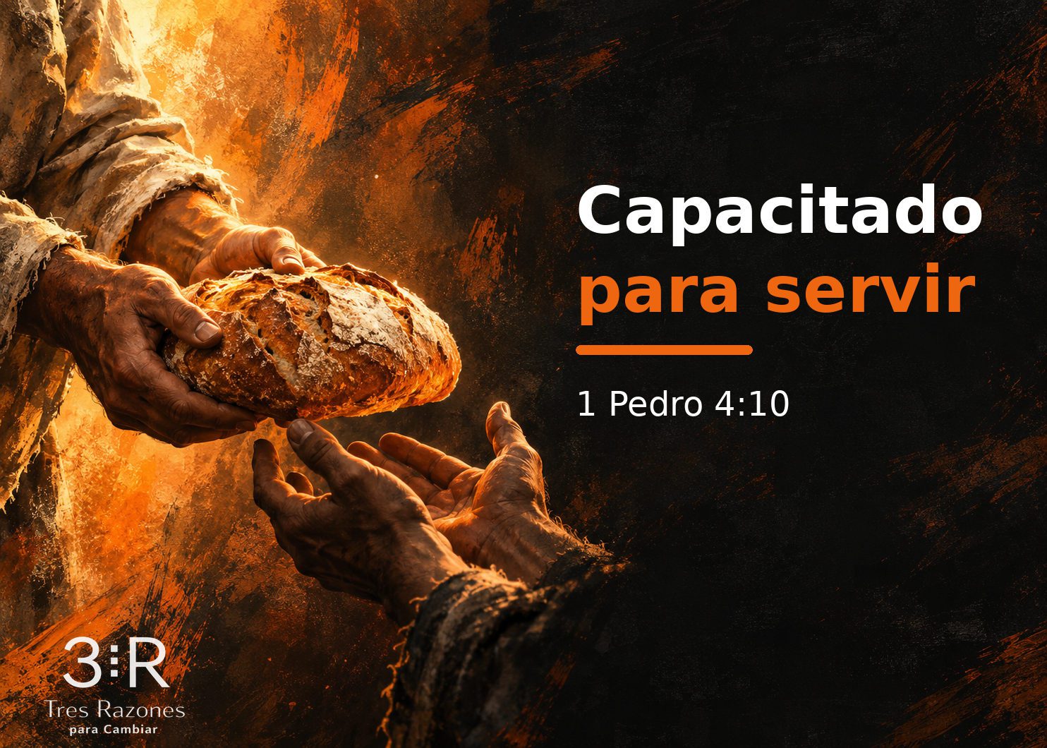 Portada de «Capacitado para servir», con manos compartiendo pan y la referencia 1 Pedro 4:10.
