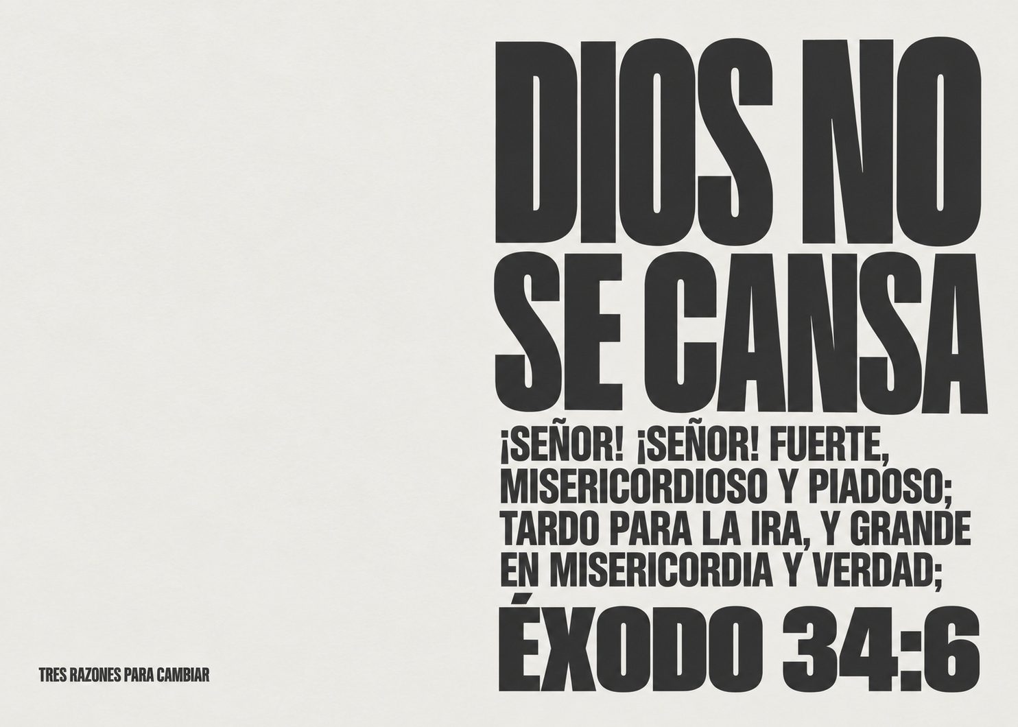 Portada del devocional Dios no se cansa, con Éxodo 34:6 sobre fondo claro y tipografía negra.