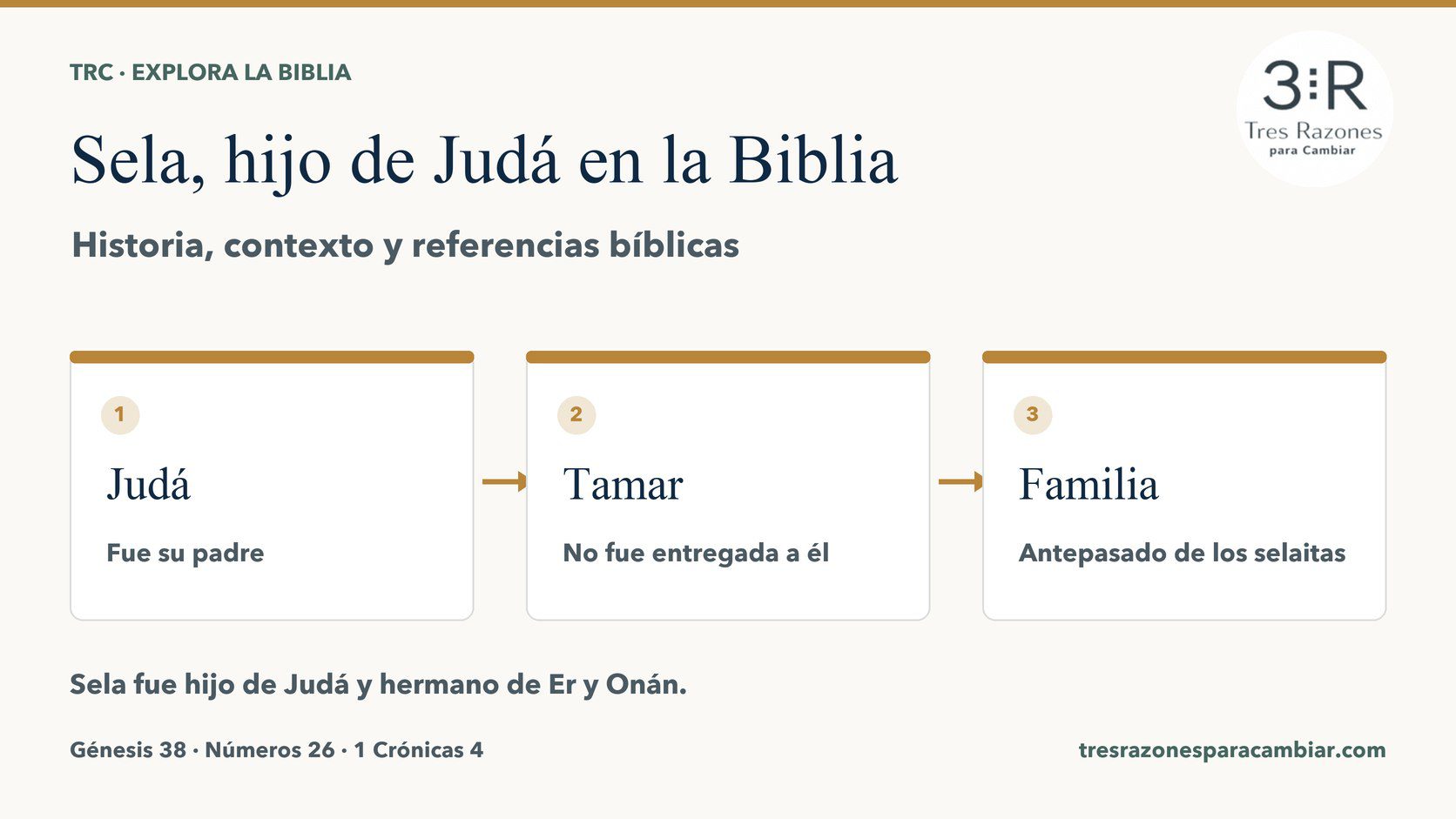 Infografía de Sela, hijo de Judá: Judá — Fue su padre; Tamar — No fue entregada a él; Familia — Antepasado de los selaitas.
